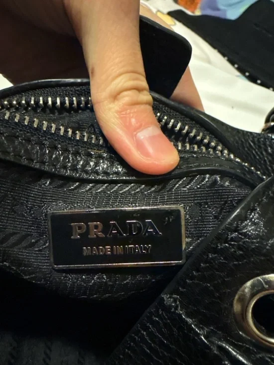 Vintage Prada Tessuto Nylon Hobo Bag Black Leather Trim Shoulder Bag Y2K - Picture 3 of 6